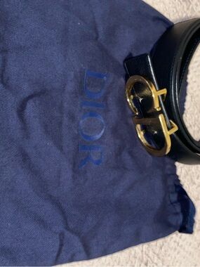 Dior Reversible Black&Blue Leather Belt with Gold Double 'CD' Buckle